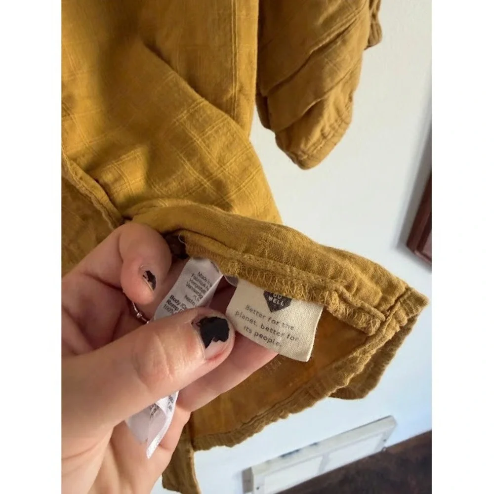 Boho Madewell Ruffle Sleeve Button Front Top Women Large Mustard Yellow